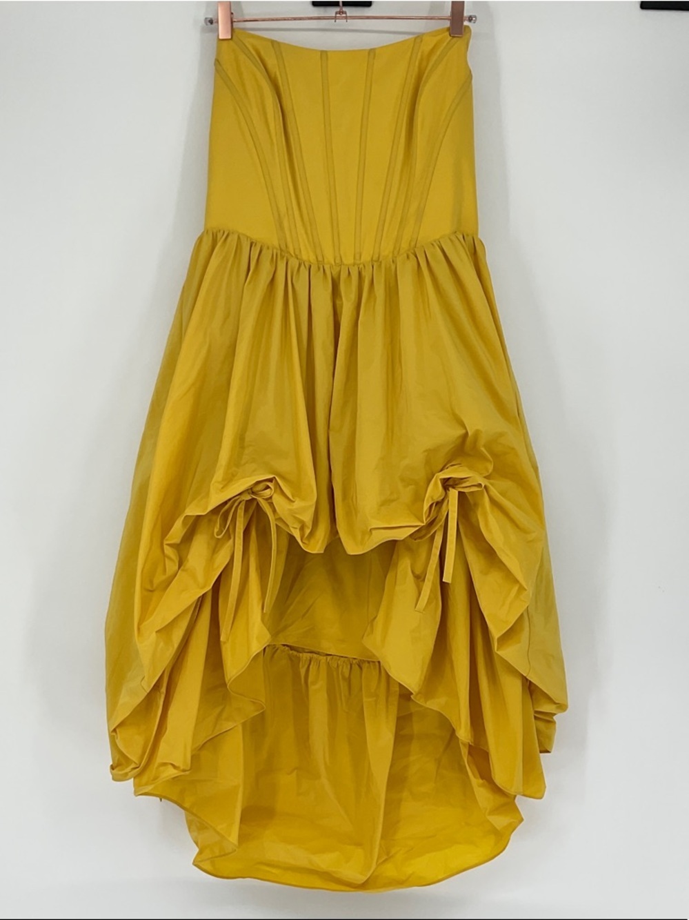 Anthropologie Corset High-Low Bubble Dress Mustard Yellow size L - Picture 5 of 10